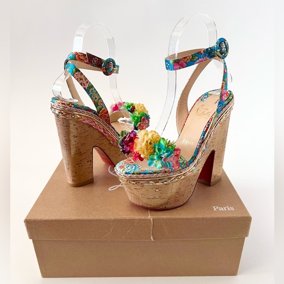 CHRISTIAN LOUBOUTIN | Arielle sevillana Floral Platform Ankle Wrap Sandals 37 38 - Picture 1 of 13